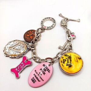 Victoria Secert Love Pink Multi Charm Metal Bracelet - 8"